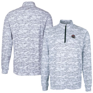 Men's Cutter & Buck  Charcoal Tampa Bay Buccaneers Helmet Traverse Camo Print Stretch Quarter-Zip Pullover Top