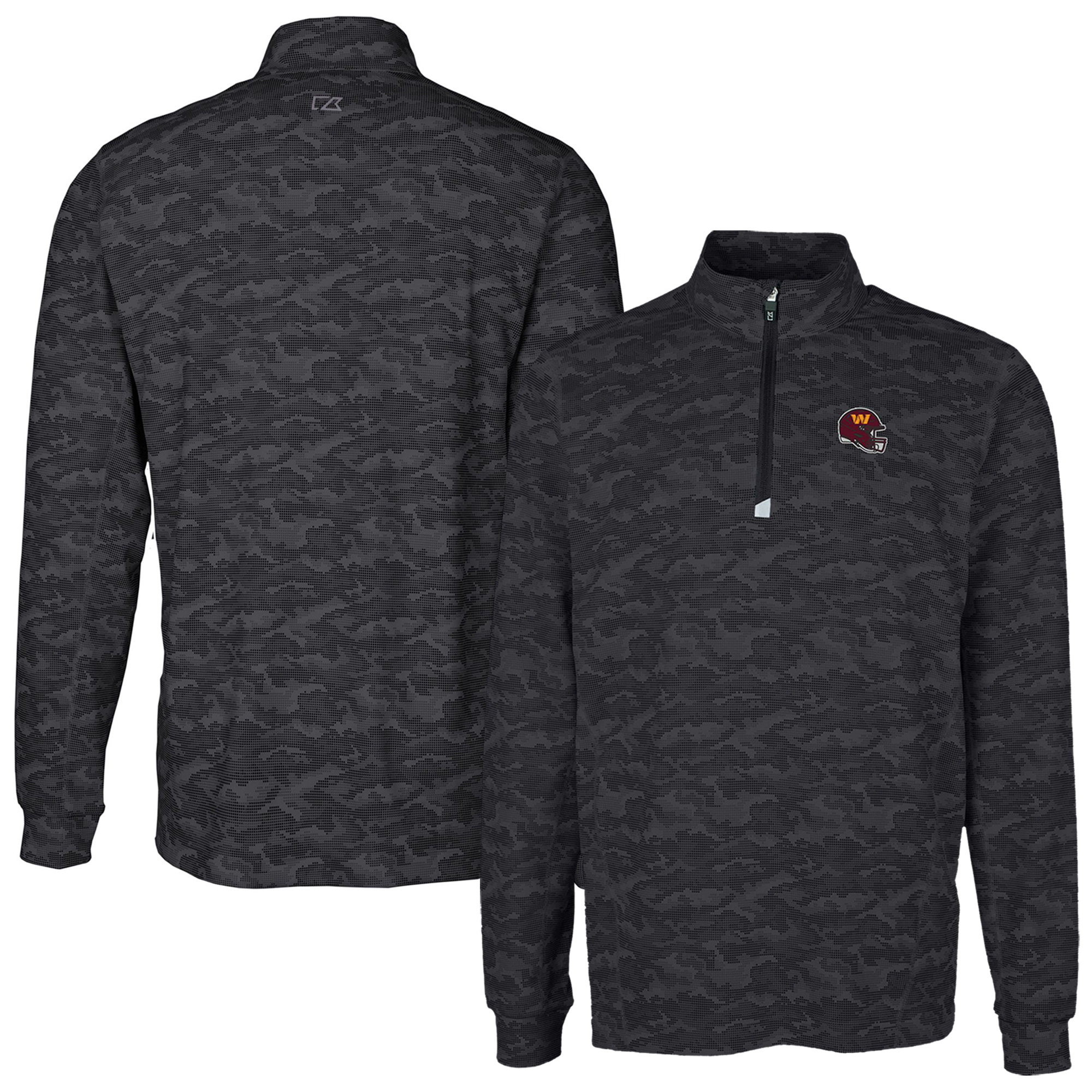 Men's Cutter & Buck Black Washington Commanders Helmet Traverse Camo Print Stretch Quarter-Zip Pullover Top - Image 5