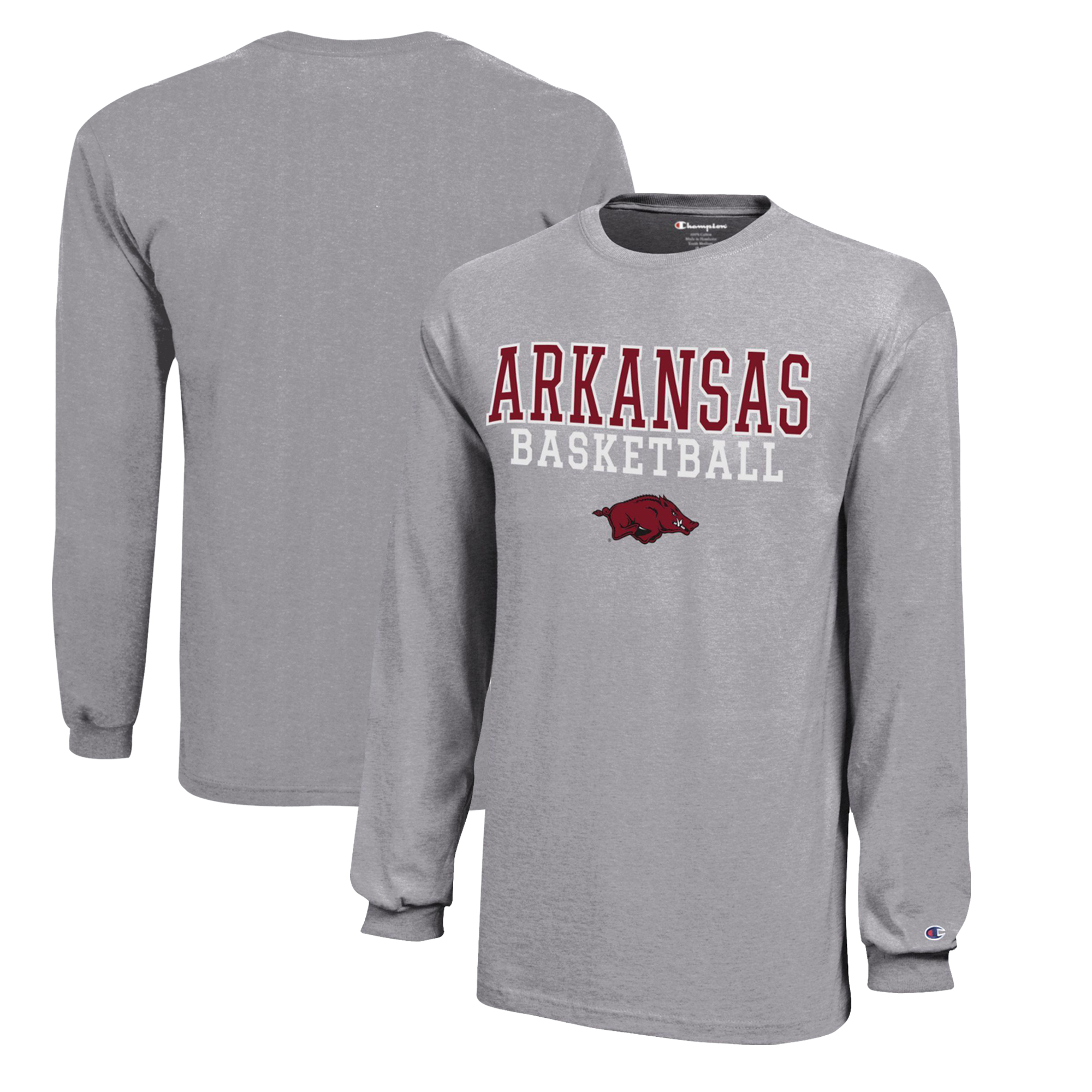 Youth Champion Gray Arkansas Razorbacks Stacked Logo Long Sleeve Basketball T-Shirt - Image 2