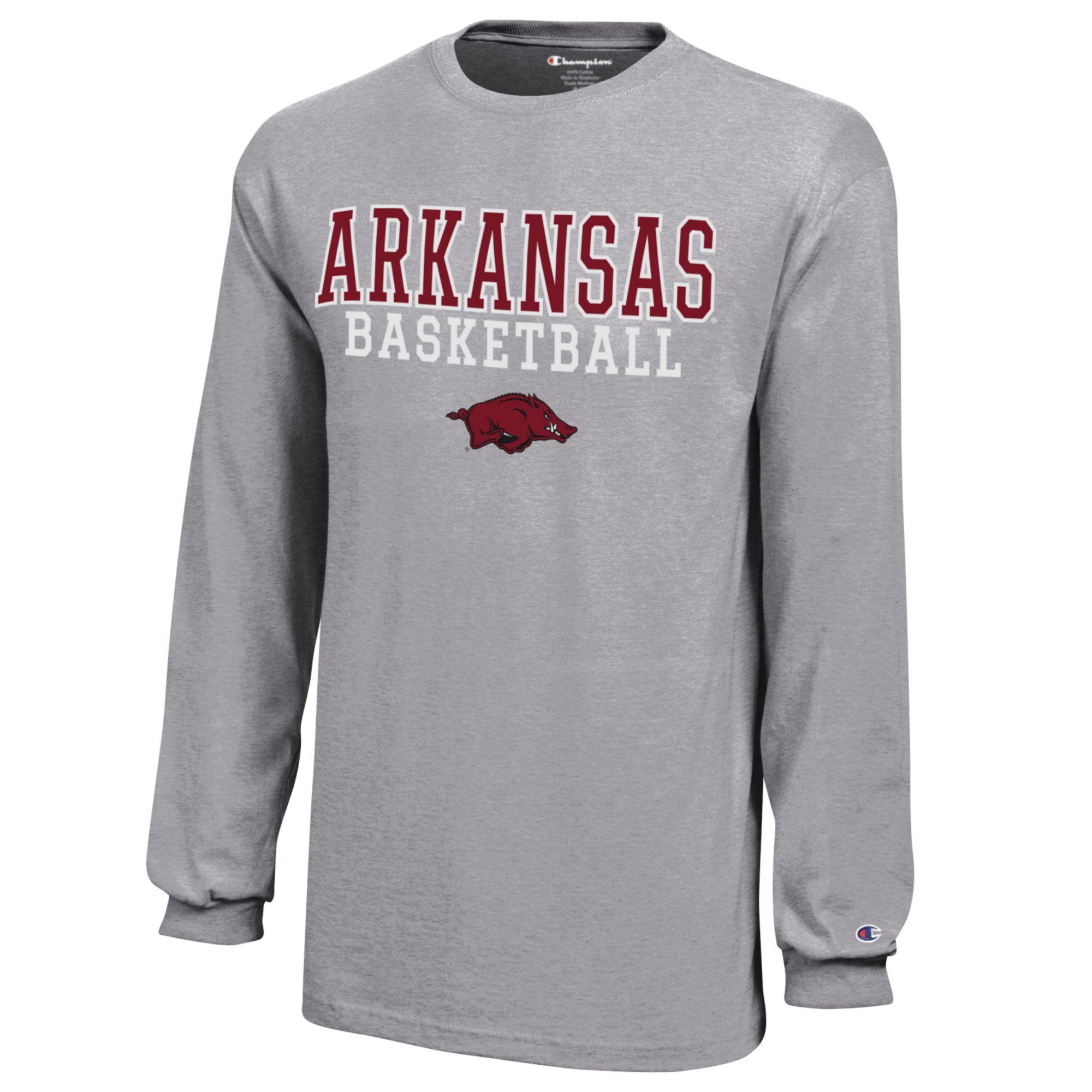 Youth Champion Gray Arkansas Razorbacks Stacked Logo Long Sleeve Basketball T-Shirt - Image 3