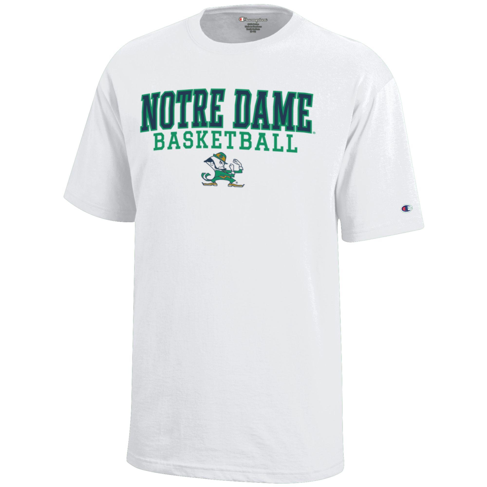Youth Champion White Notre Dame Fighting Irish Stacked Logo Basketball T-Shirt - Image 6