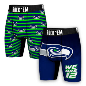 Men's Rock Em Socks College Navy Seattle Seahawks Two-Pack Mascot Slogan Boxer Briefs