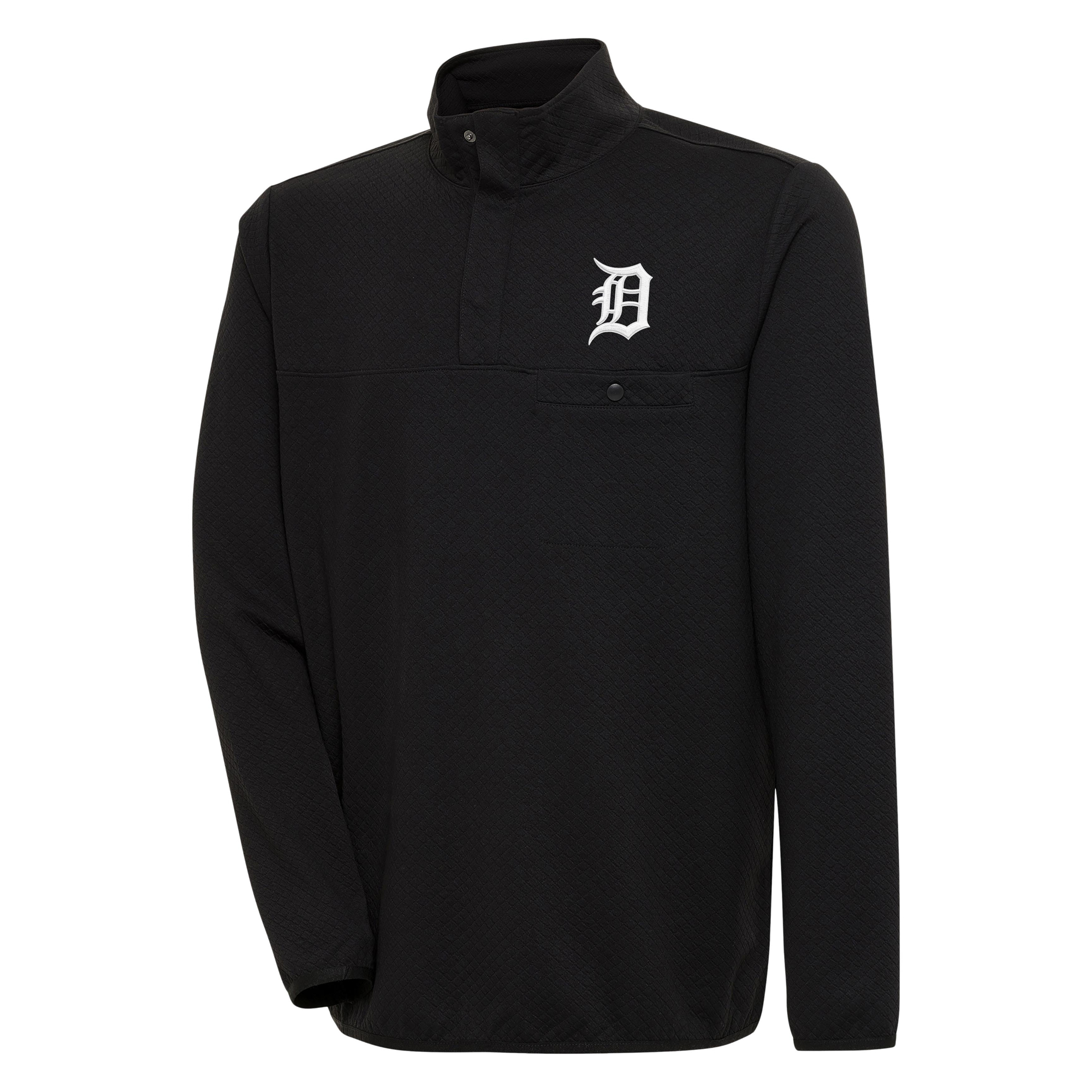 Men's Antigua Black Detroit Tigers Steamer Quarter-Snap Pullover Jacket