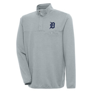 Men's Antigua  Gray Detroit Tigers Steamer Quarter-Snap Pullover Jacket