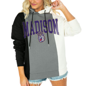 Women's Gameday Couture  Black/White James Madison Dukes Victory Tri-Color Pullover Hoodie