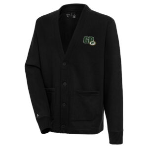 Men's Antigua  Black Green Bay Packers Victory Button-Up Cardigan