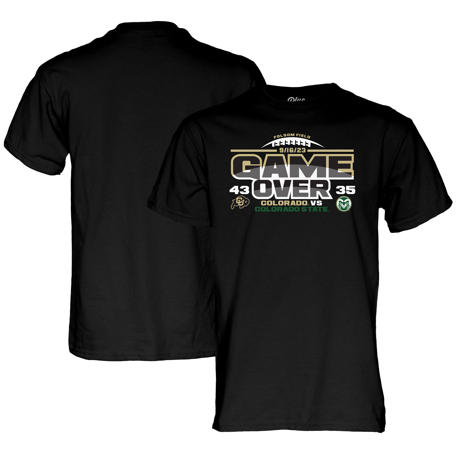 Men's Blue 84 Black Colorado Buffaloes vs. Colorado State Rams 2023 Rocky Mountain Showdown Football Score T-Shirt - Image 5