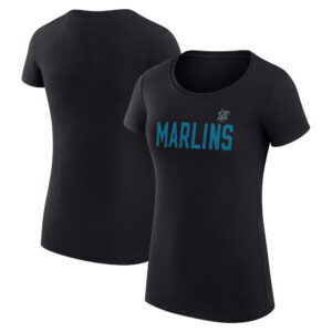 Women's G-III 4Her by Carl Banks  Black Miami Marlins Dot Print Fitted T-Shirt