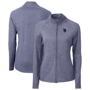 Women's Cutter & Buck  Heather Navy Minnesota Vikings Adapt Eco Knit Recycled Full-Zip Jacket