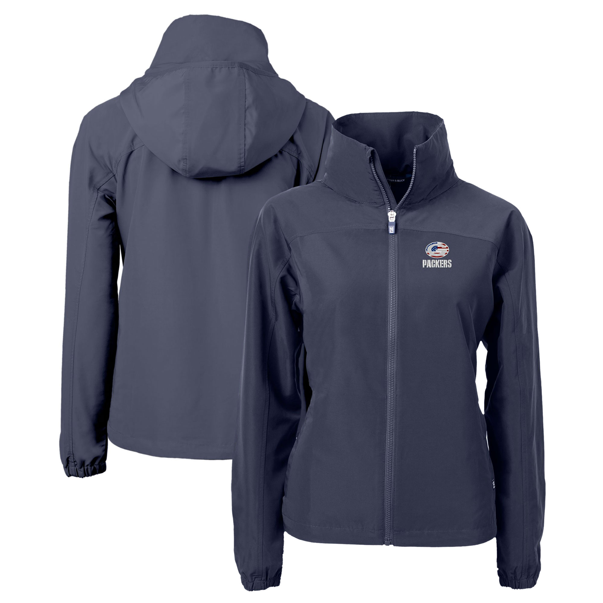 Women's Cutter & Buck Navy Green Bay Packers Charter Eco Recycled Full-Zip Jacket