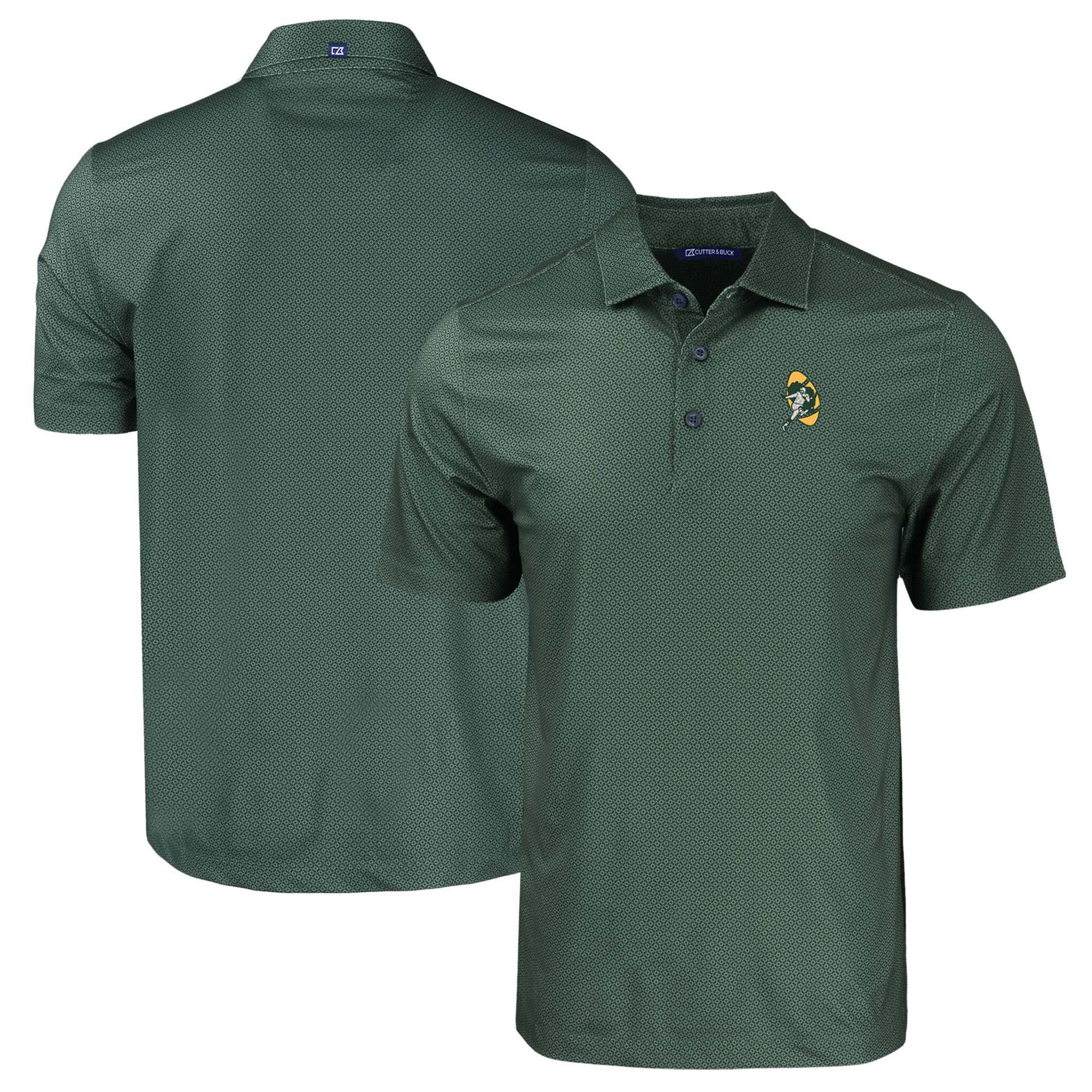 Men's Cutter & Buck Green Green Bay Packers Throwback Big & Tall Pike Eco Tonal Geo Print Stretch Recycled Polo
