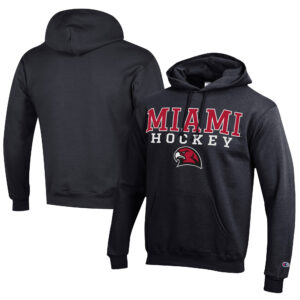 Men's Champion  Black Miami University RedHawks Hockey Eco Powerblend Pullover Hoodie