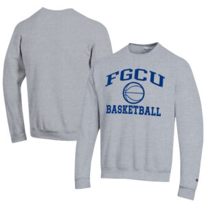 Men's Champion  Gray Florida Gulf Coast Eagles Icon Logo Basketball Eco Powerblend Pullover Sweatshirt