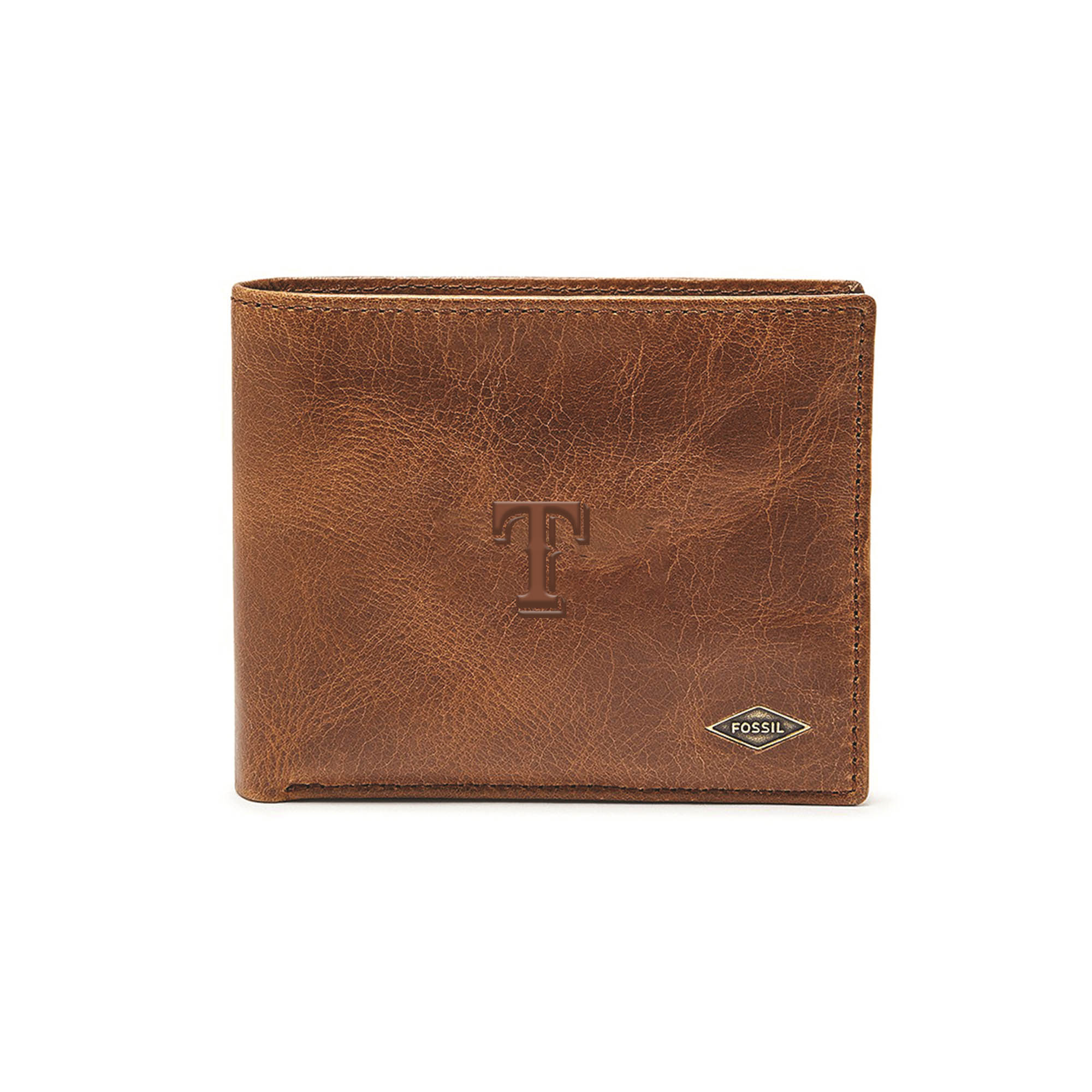 Fossil Brown Texas Rangers Ryan RFID Passcase Wallet