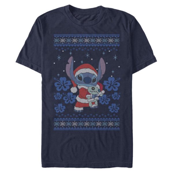 Men's Mad Engine Stitch Navy Lilo and Stitch Holiday Sweater Graphic T-Shirt