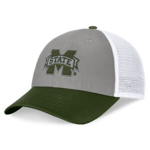 Men's Top of the World Gray/Green Mississippi State Bulldogs OHT Military Appreciation Badge Trucker Adjustable Hat