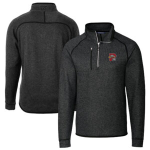 Men's Cutter & Buck Heather Charcoal Portland Sea Dogs Big & Tall Mainsail Sweater-Knit Half-Zip Pullover Jacket