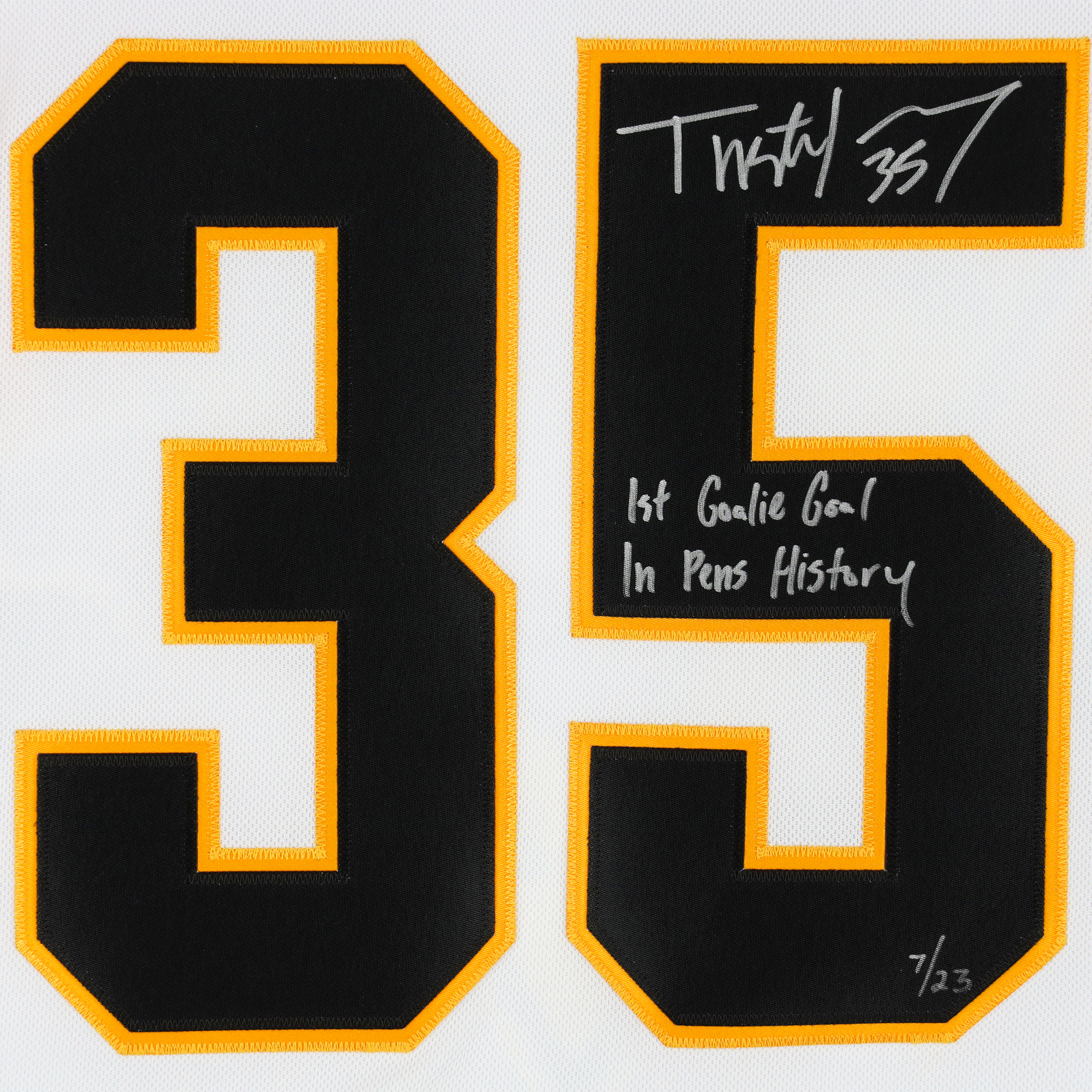Tristan Jarry Pittsburgh Penguins Autographed White adidas Authentic Jersey with "1st Goalie Goal in Pens History" Inscription - Limited Edition of 23 - Image 9