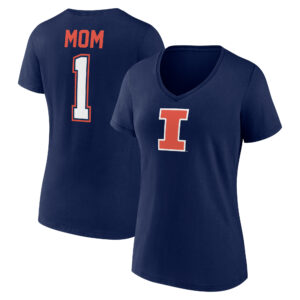 Women's Navy Illinois Fighting Illini Mother's Day #1 Mom V-Neck T-Shirt