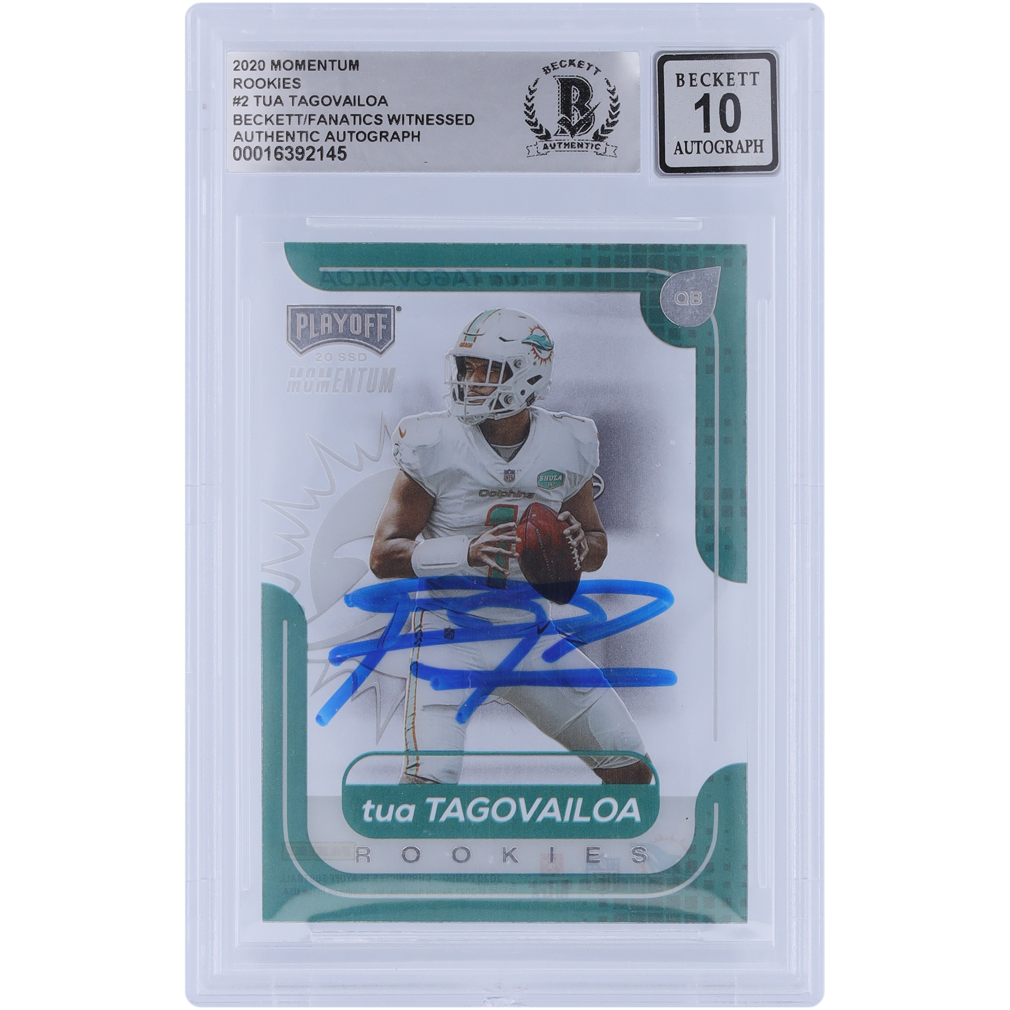 Tua Tagovailoa Miami Dolphins Autographed 2020 Panini Chronicles Momentum #M-2 Beckett Fanatics Witnessed Authenticated 10 Rookie Card