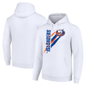 Men's Starter  White New York Islanders Color Scratch Fleece Pullover Hoodie
