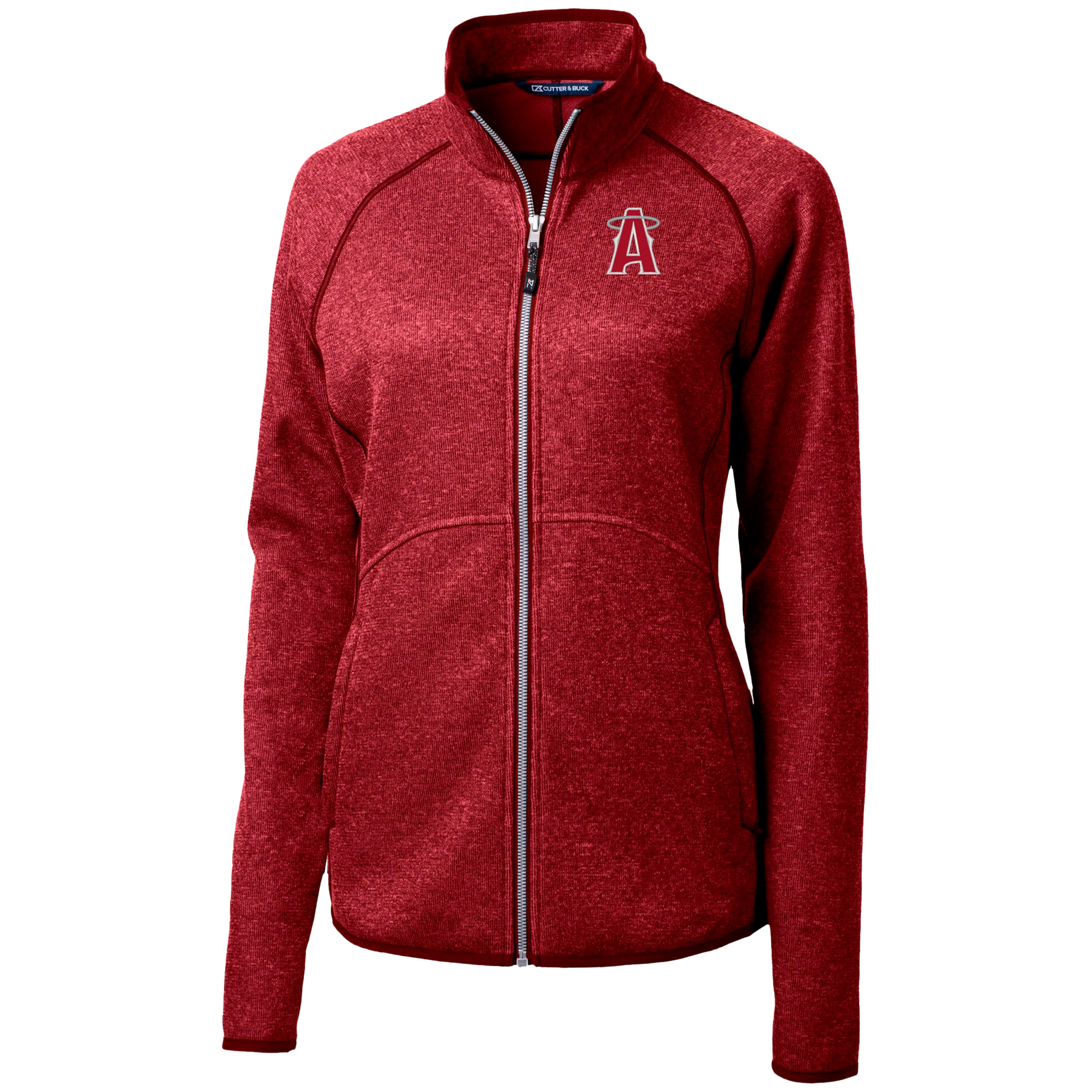 Women's Cutter & Buck Heather Red Los Angeles Angels City Connect Mainsail Sweater-Knit Full-Zip Jacket - Image 3