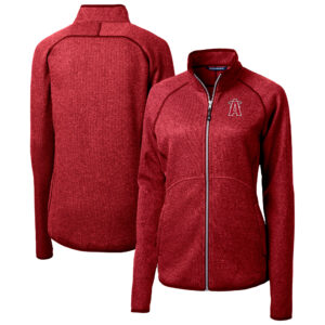 Women's Cutter & Buck  Heather Red Los Angeles Angels City Connect Mainsail Sweater-Knit Full-Zip Jacket