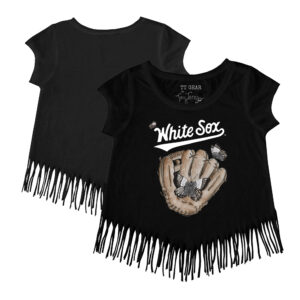 Girls Youth Tiny Turnip Black Chicago White Sox Butterfly Glove Fringe T-Shirt