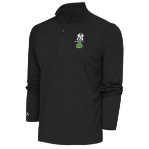 Men's Antigua  Charcoal New York Yankees Shamrock Tribute Quarter-Zip Pullover Top