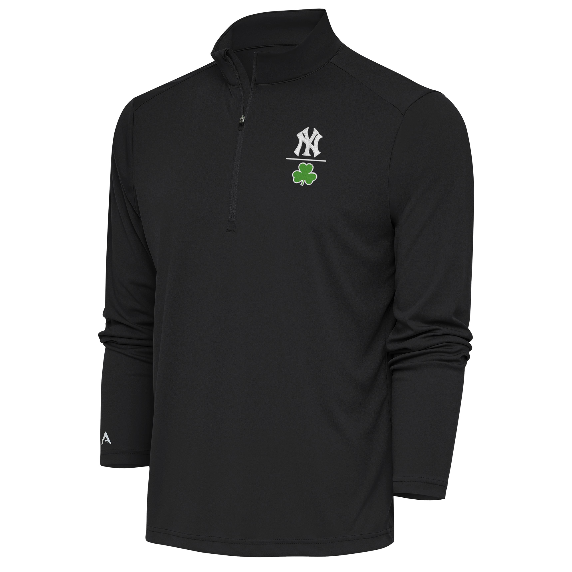 Men's Antigua Charcoal New York Yankees Shamrock Tribute Quarter-Zip Pullover Top