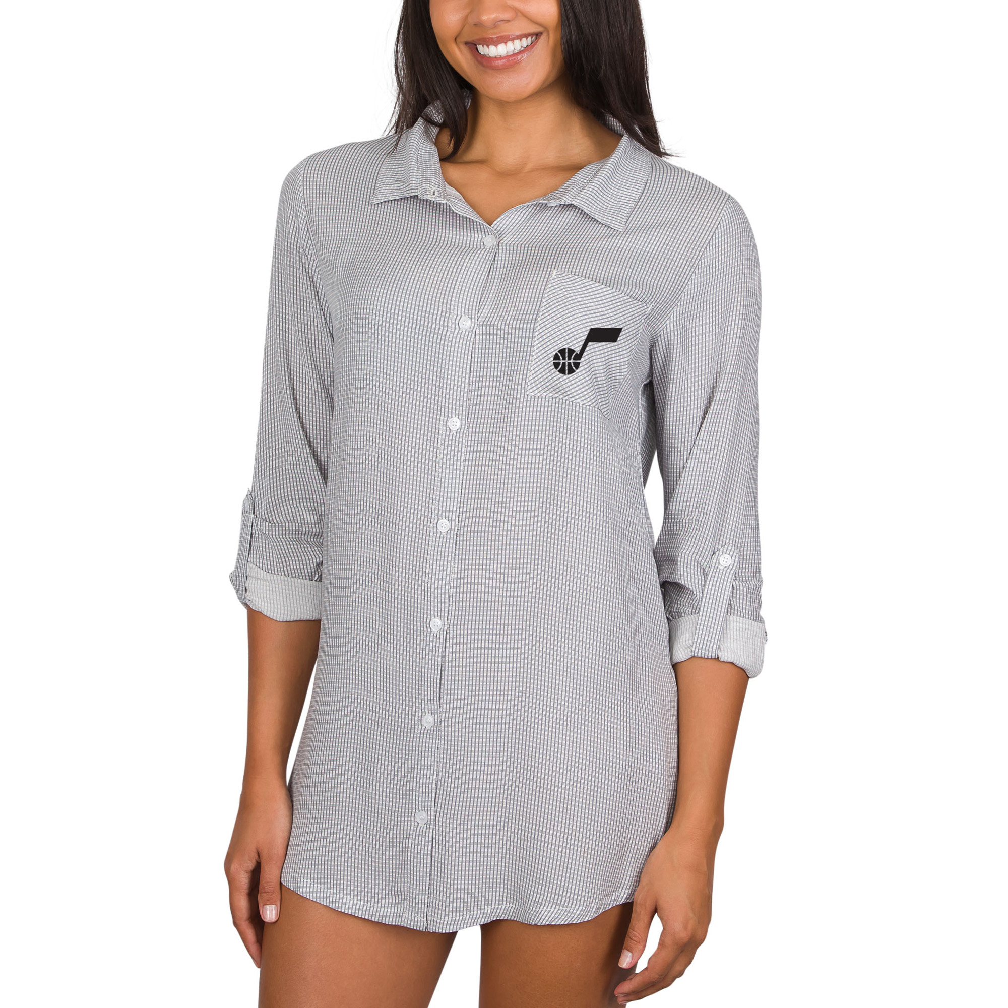 Women's Concepts Sport Gray Utah Jazz Melody Woven Long Sleeve Nightshirt