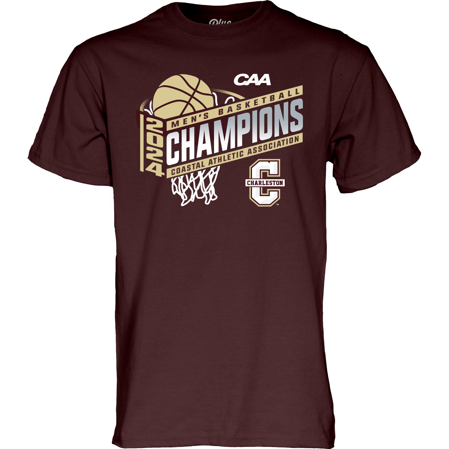 Unisex Blue 84 Maroon Charleston Cougars 2024 CAA Men's Basketball Conference Tournament Champions Locker Room T-Shirt - Image 3