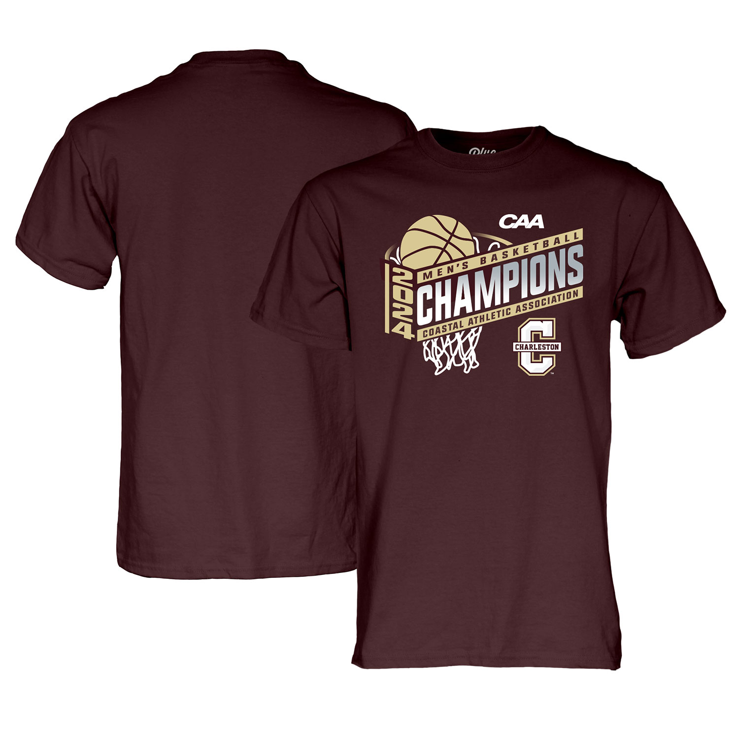 Unisex Blue 84 Maroon Charleston Cougars 2024 CAA Men's Basketball Conference Tournament Champions Locker Room T-Shirt