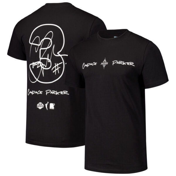 Unisex round21 Candace Parker Black Las Vegas Aces Player Signature Name & Number T-Shirt - Image 5
