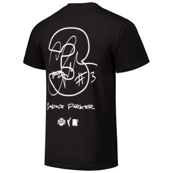 Unisex round21 Candace Parker Black Las Vegas Aces Player Signature Name & Number T-Shirt - Image 4