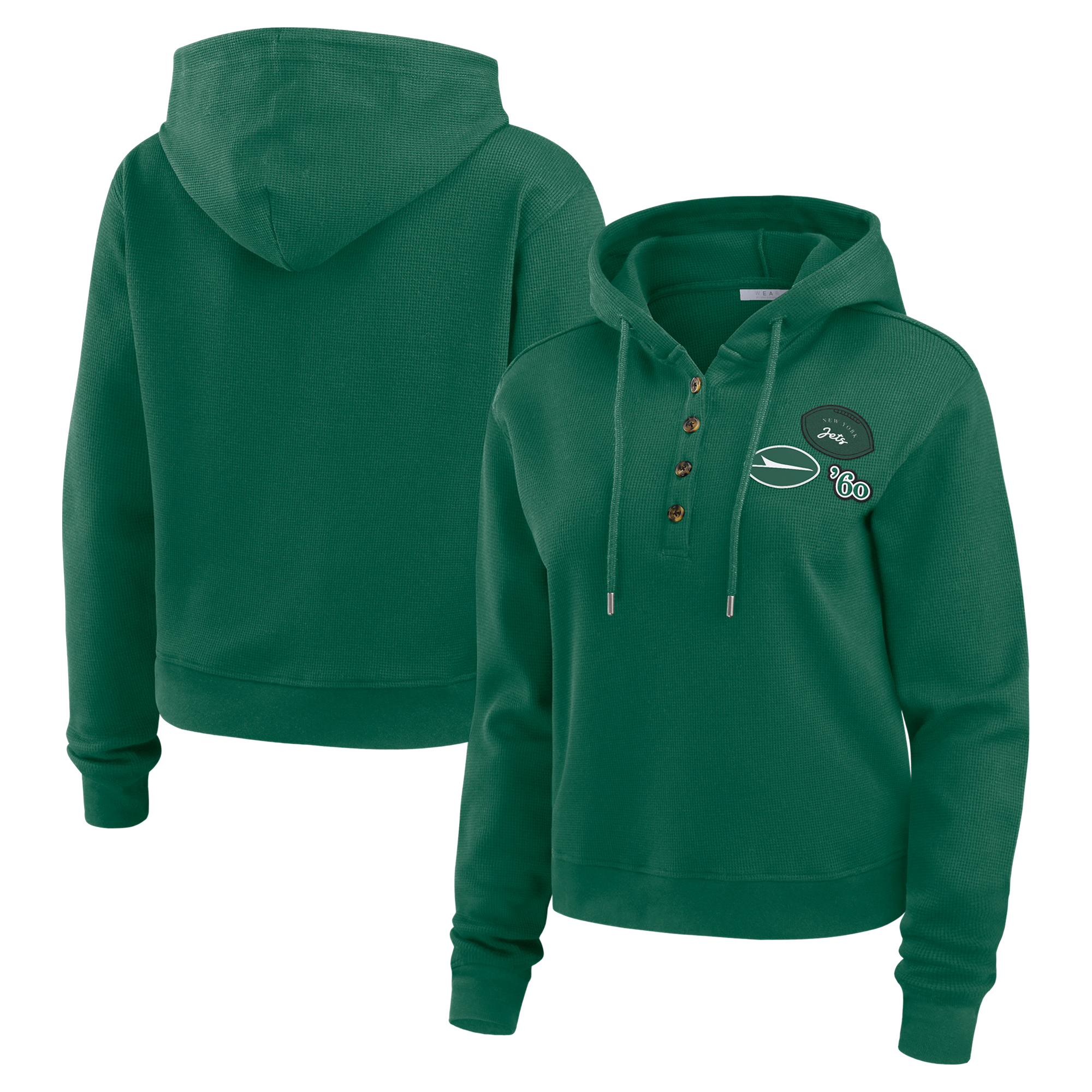 Women's WEAR by Erin Andrews Green New York Jets Waffle Hoodie Pullover Top