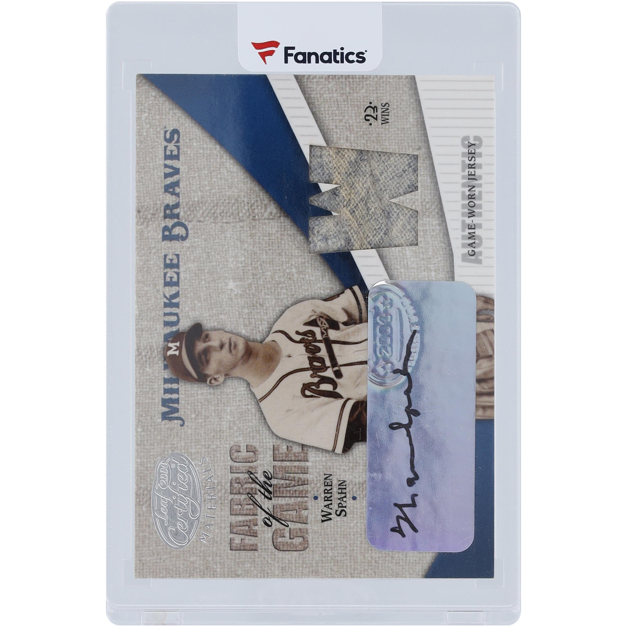 Warren Spahn Milwaukee Braves Autographed 2004 Leaf Certified Materials Relic #FG-121 #3/3 Card