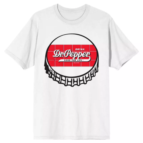 Men's White Dr Pepper Bottle Cap Crown T-Shirt