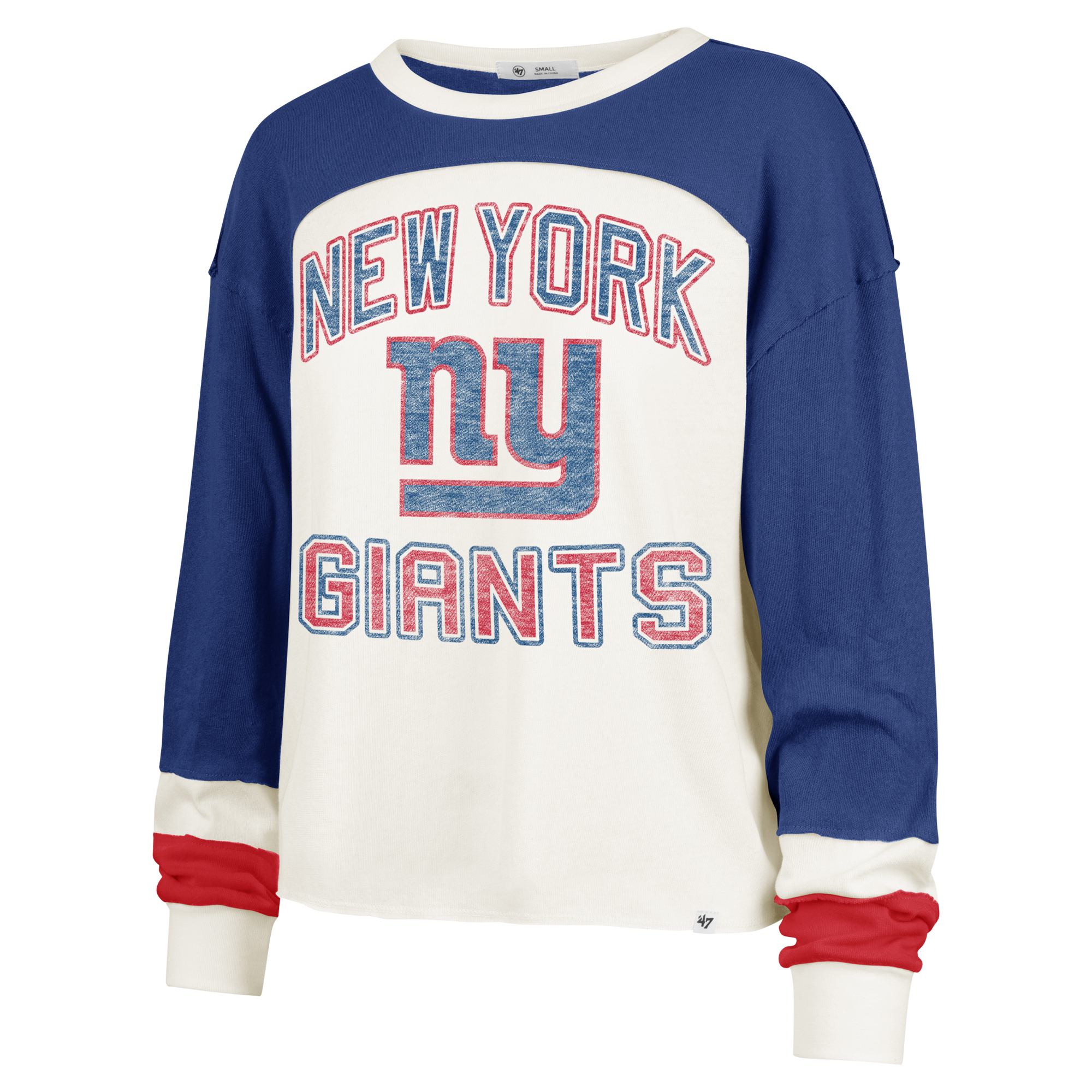 Women's '47 Cream New York Giants Double Header Curve Raglan Long Sleeve Crop Top - Image 3