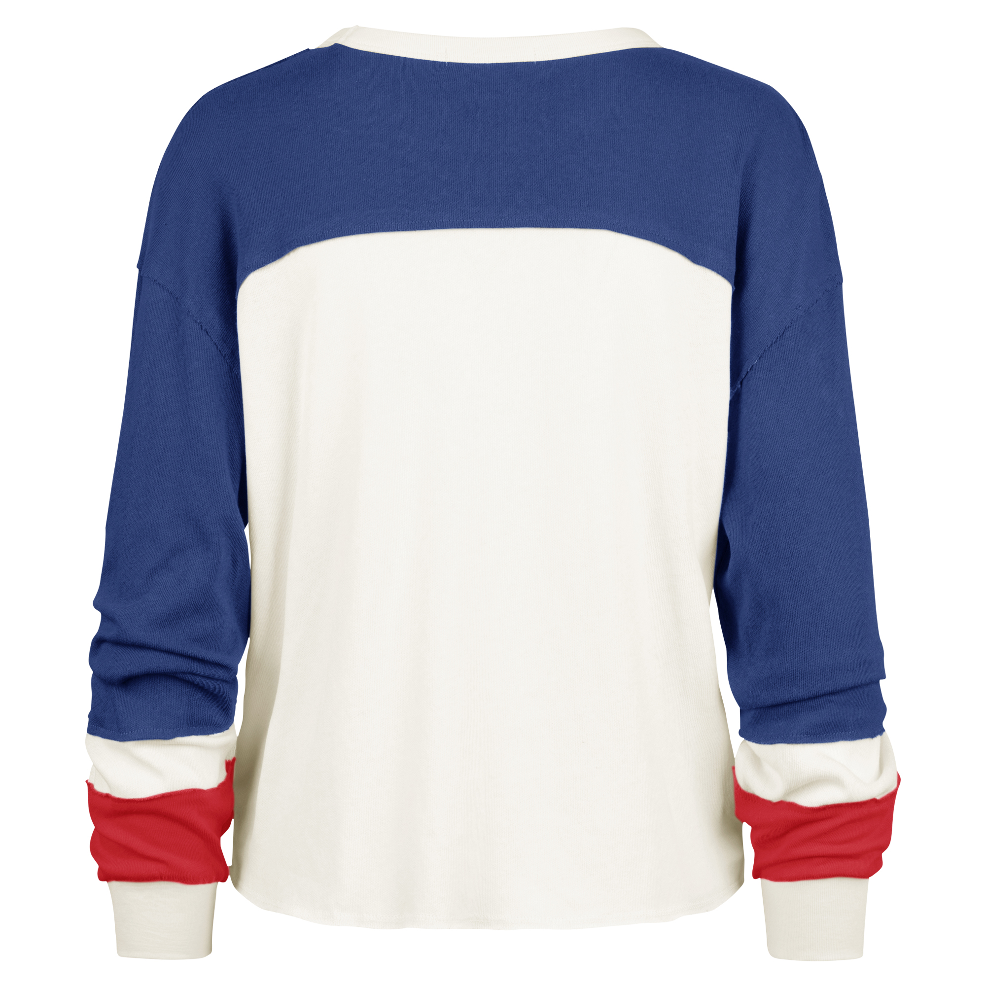 Women's '47 Cream New York Giants Double Header Curve Raglan Long Sleeve Crop Top - Image 4
