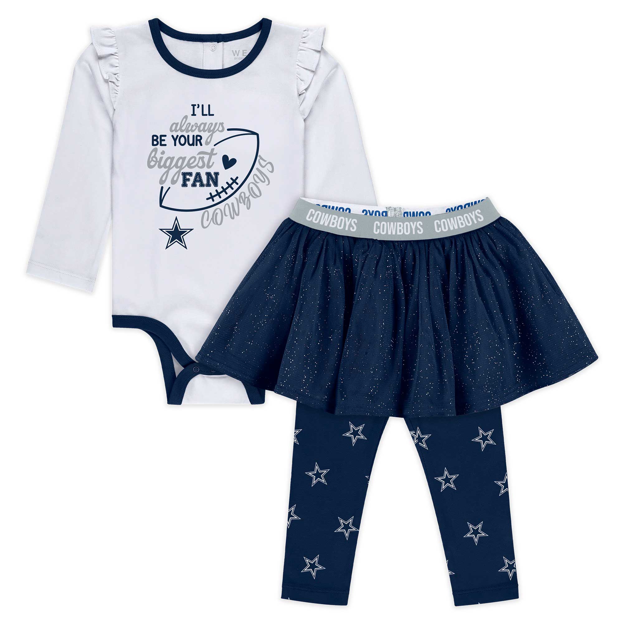 Newborns & Infants WEAR by Erin Andrews White Dallas Cowboys Three-Piece Long Sleeve Bodysuit, Tutu and Sweatpants Set