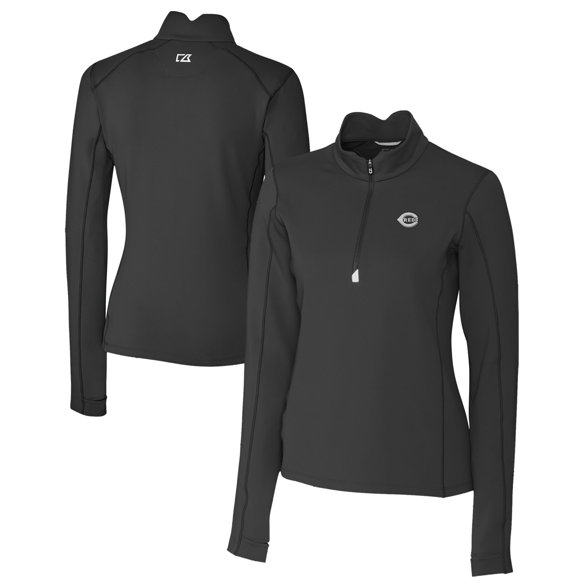 Women's Cutter & Buck Black Cincinnati Reds Traverse Stretch Quarter-Zip Pullover Top - Image 2