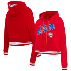 Women's Pro Standard Red Texas Rangers Script Tail Cropped Pullover Hoodie