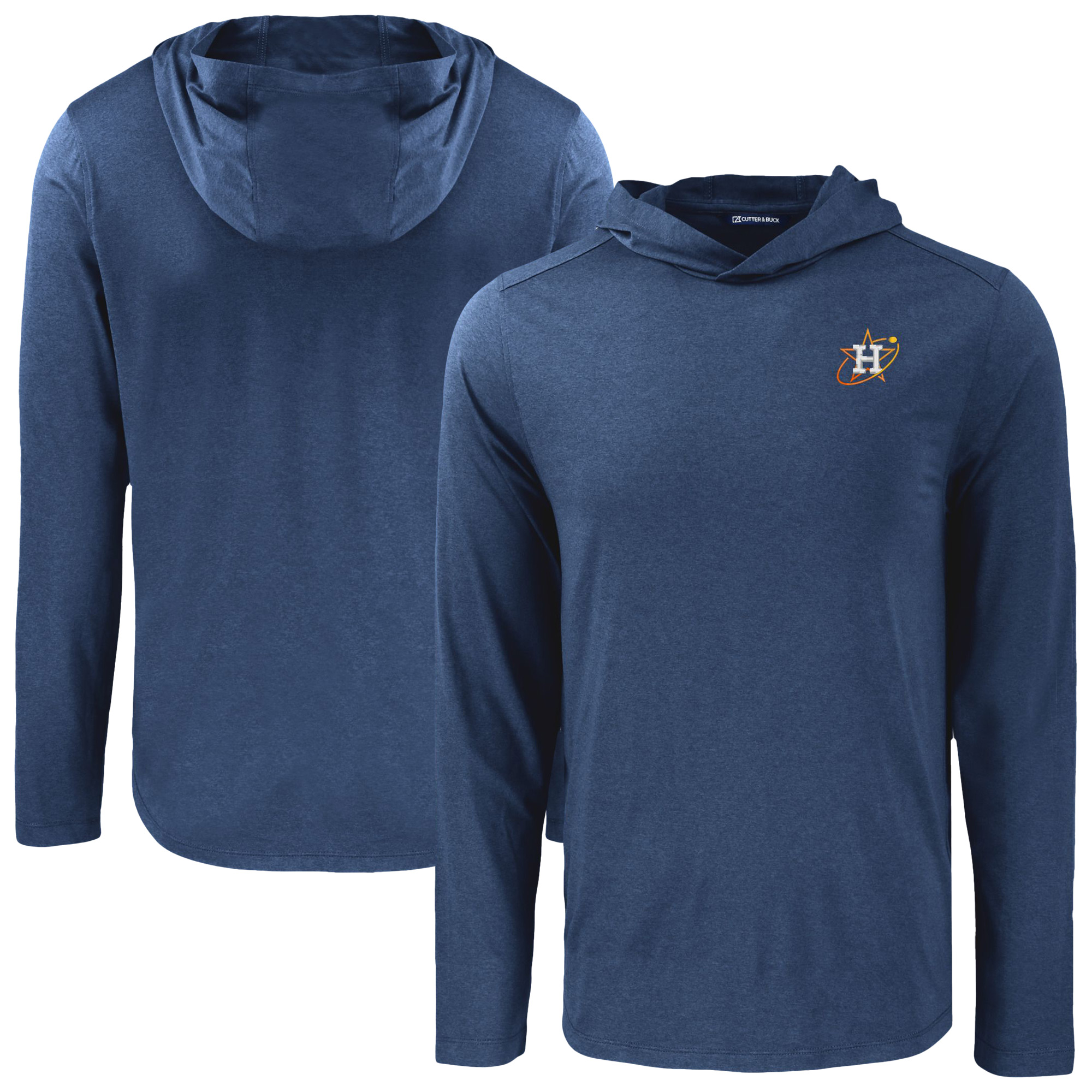 Men's Cutter & Buck Navy Houston Astros Coastline Epic Comfort Recycled Eco Hoodie Long Sleeve T-Shirt - Image 2