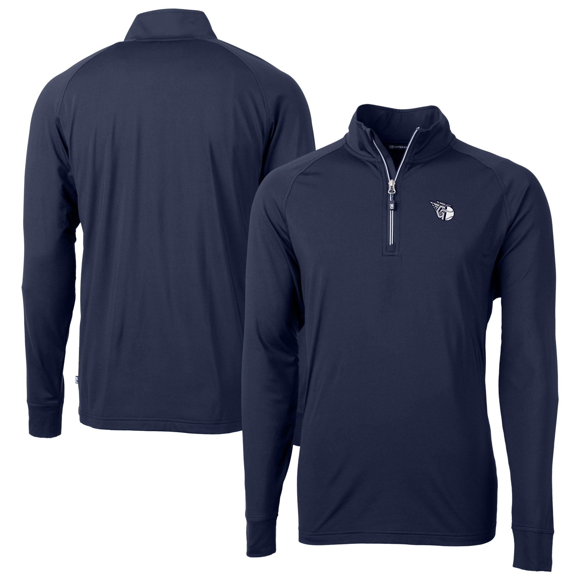 Men's Cutter & Buck Navy Cleveland Guardians Big & Tall Adapt Eco DryTec Raglan Quarter-Zip Jacket