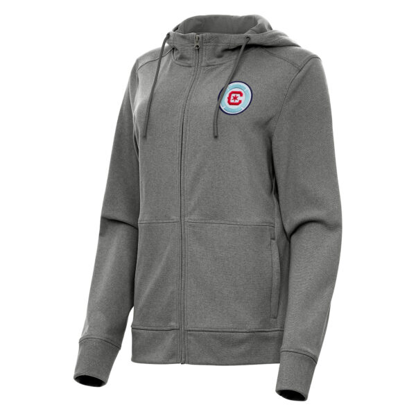 Women's Antigua Heather Charcoal Chicago Fire Seeker Full-Zip Hoodie