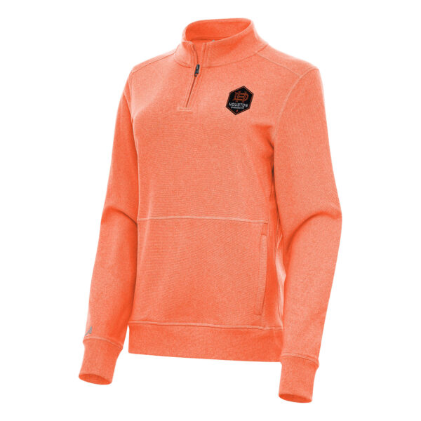 Women's Antigua Heather Orange Houston Dynamo FC Crush Quarter-Zip Top