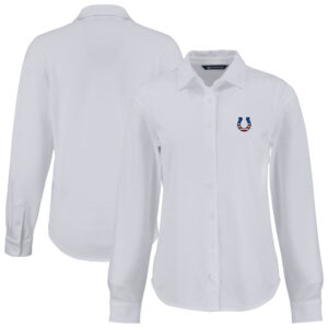 Women's Cutter & Buck White Indianapolis Colts Americana Advantage Eco Soft Pique Tri-Blend Long Sleeve Button-Up Shirt
