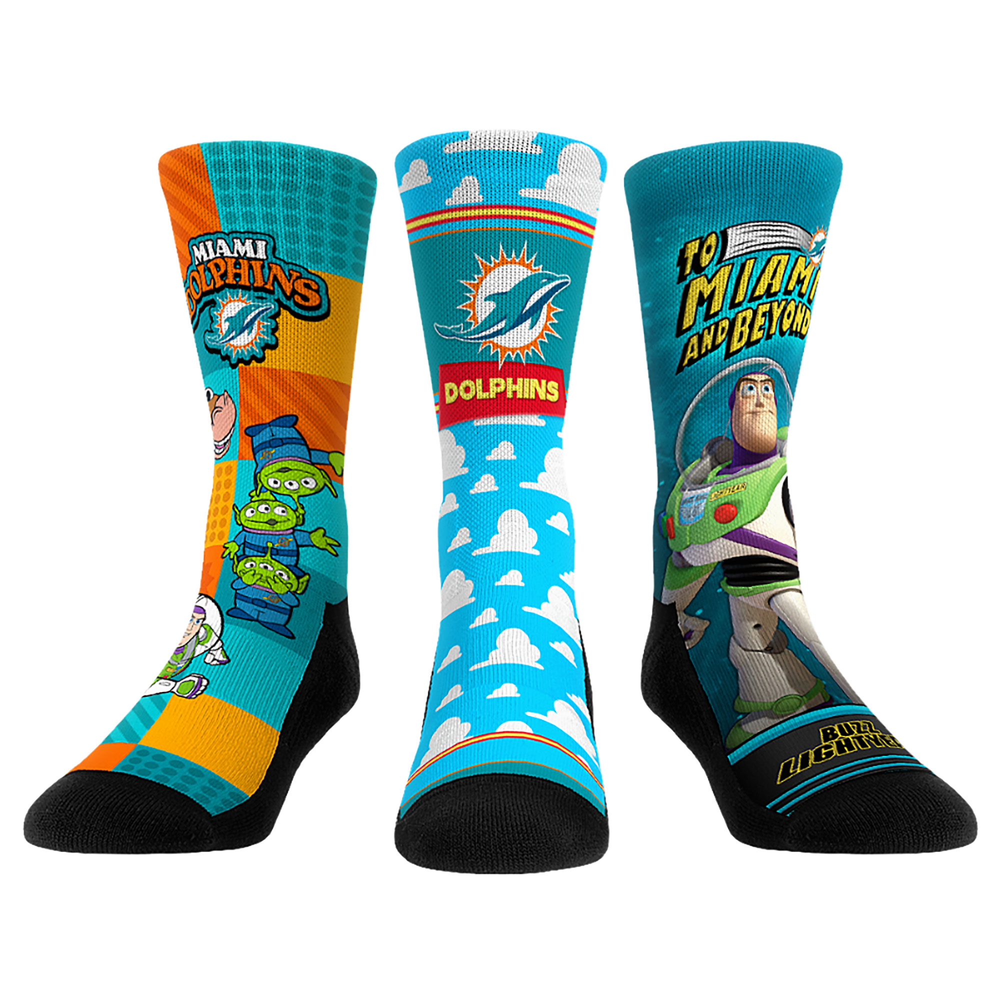 Unisex Rock Em Socks Miami Dolphins Toy Story 3-Pack Crew Socks