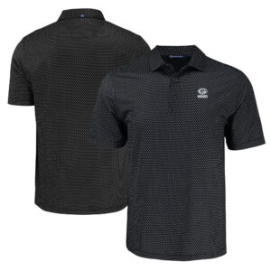 Men's Cutter & Buck Black Green Bay Packers Pike Eco Shadow Check Print Recycled Polo